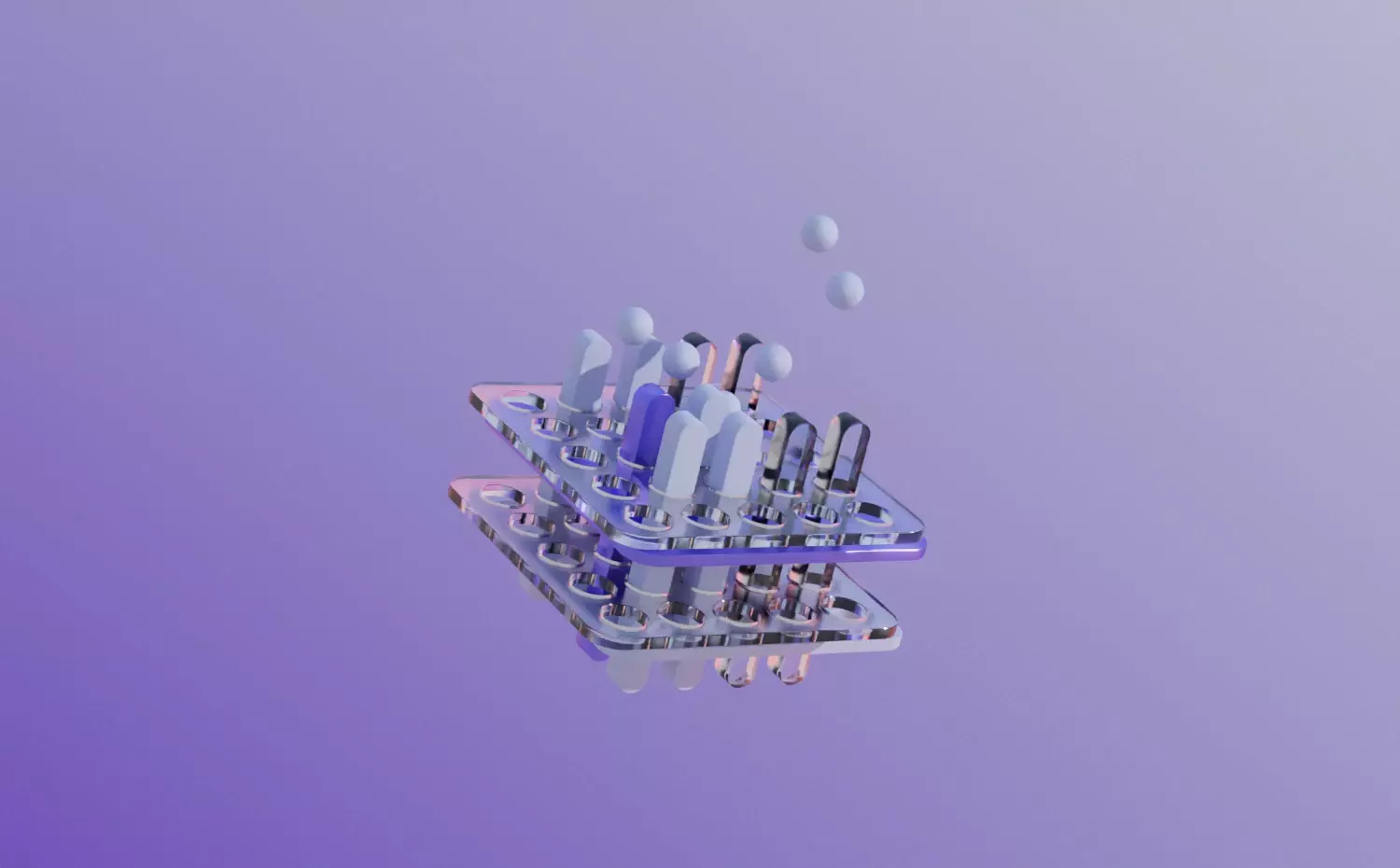 A technical visual representing the Electronics Engineering bachelor's study program at KTU University in Lithuania. The geometric structure with violet elements symbolizes the interaction of electronic components and technological progress at a leading engineering university.