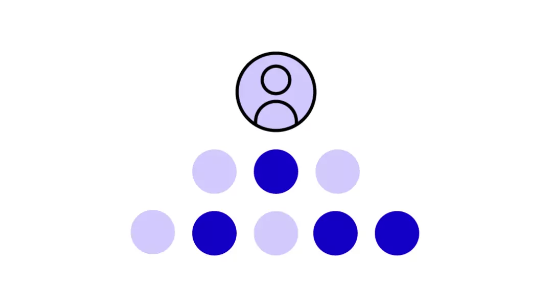 A person icon above a structured triangle of team members – represents a CEO, business founder, or top-level leader who initiates and leads ventures, startups, or strategic units.