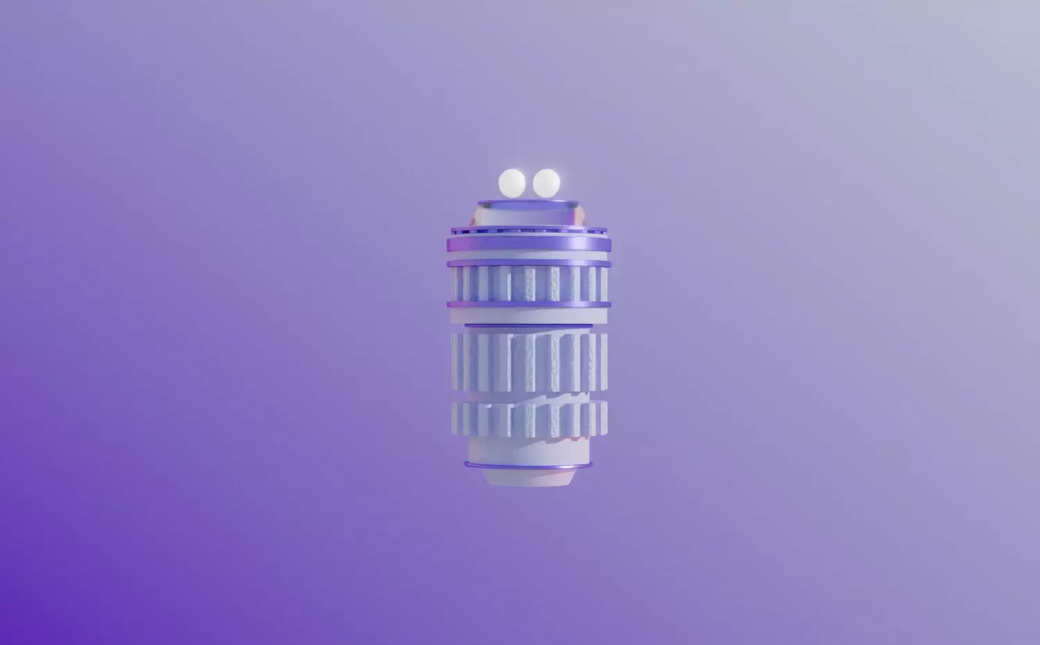 A technical visual representing the Manufacturing Engineering master's study programme at KTU. A blue cylindrical mechanism with two glowing dots at the top symbolizes the precision and innovation of manufacturing processes.